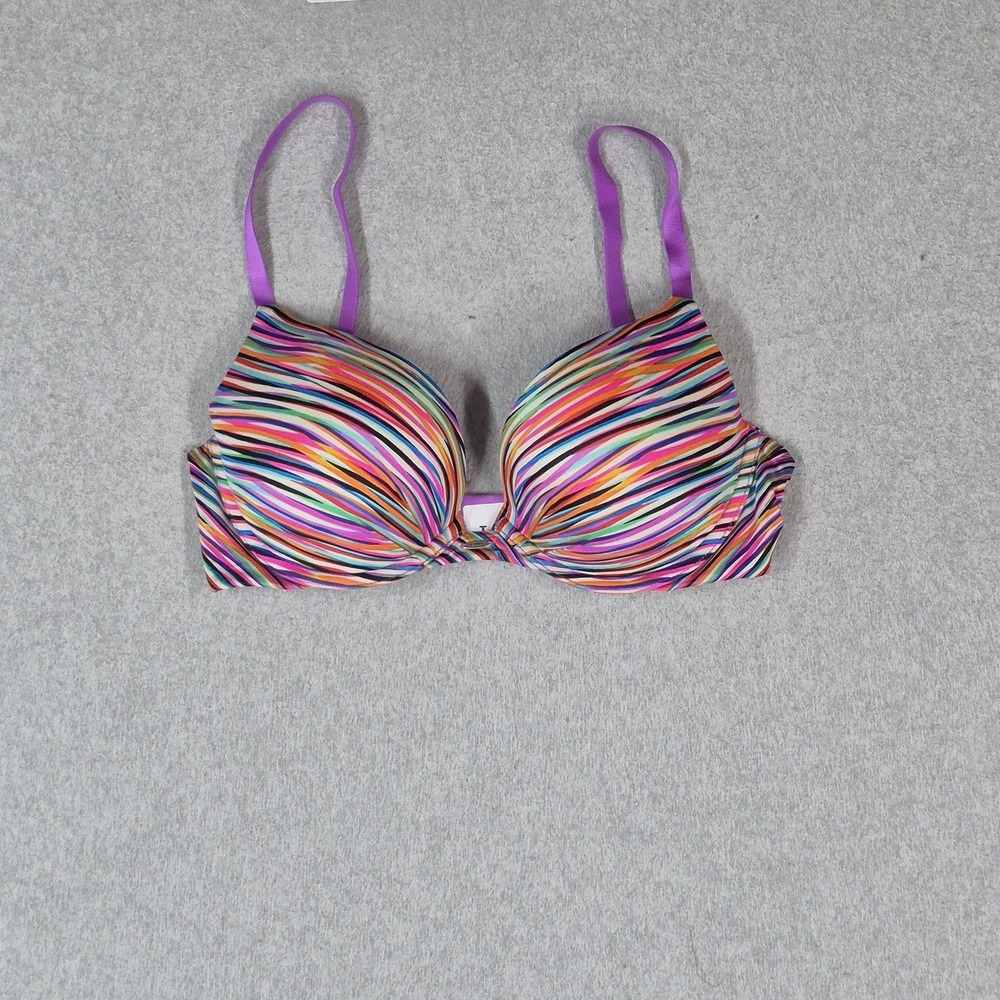 Victoria's Secret Women Bra 34D Purple Striped Plunge Underwired Strap